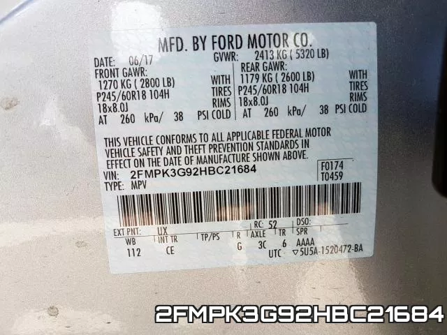 2FMPK3G92HBC21684 фото 2