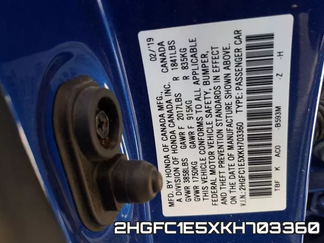 2HGFC1E5XKH703360 фото 2
