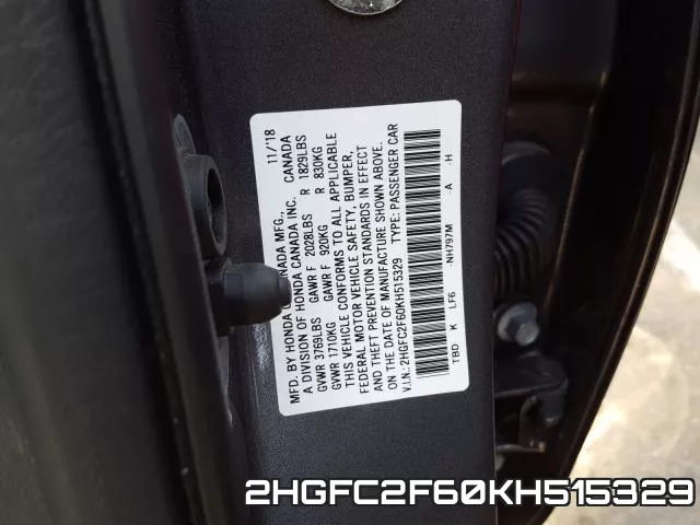 2HGFC2F60KH515329 фото 2
