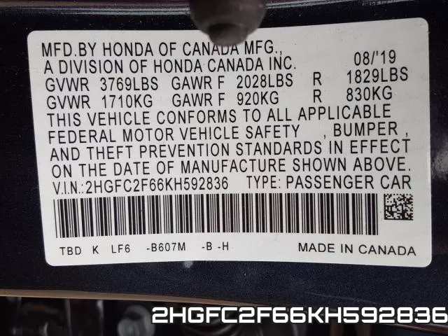 2HGFC2F66KH592836 фото 2