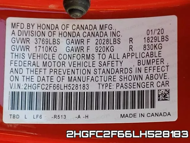 2HGFC2F66LH528183 фото 2