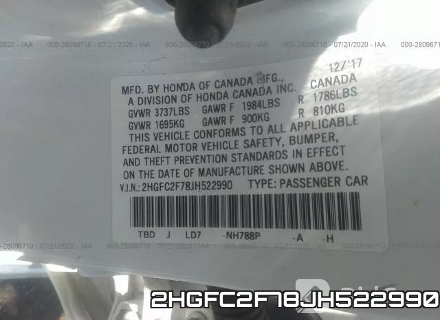 2HGFC2F78JH522990 фото 10