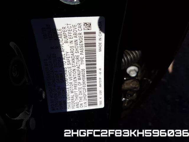 2HGFC2F83KH596036 фото 2