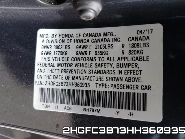2HGFC3B73HH360935 фото 2