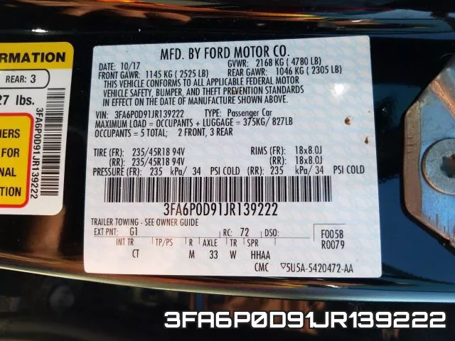 3FA6P0D91JR139222 фото 2