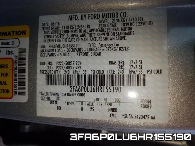 3FA6P0LU6HR155190 фото 2