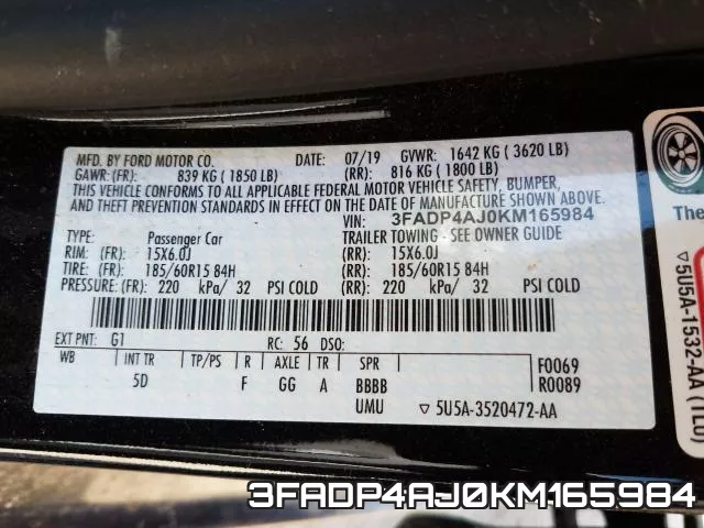 3FADP4AJ0KM165984 фото 2