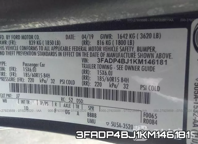 3FADP4BJ1KM146181 фото 10