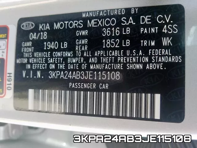 3KPA24AB3JE115108 фото 2