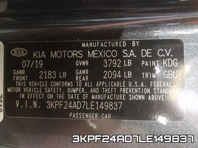 3KPF24AD7LE149837 фото 2