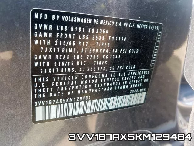 3VV1B7AX5KM129484 фото 2