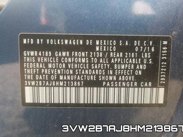 3VW2B7AJ8HM213867 фото 2