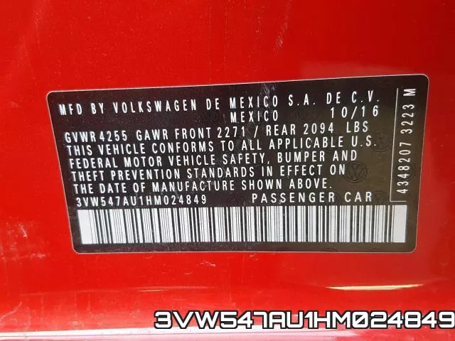 3VW547AU1HM024849 фото 2