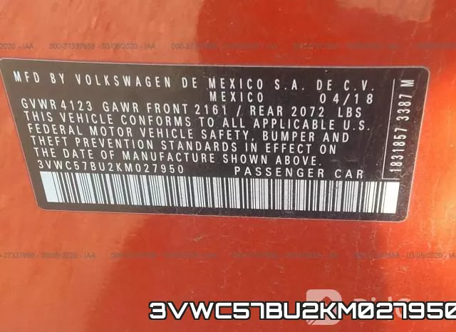 3VWC57BU2KM027950 фото 10