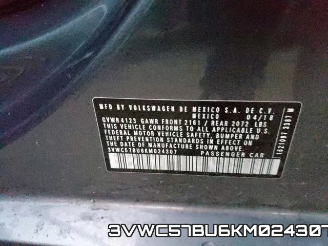 3VWC57BU6KM024307 фото 2