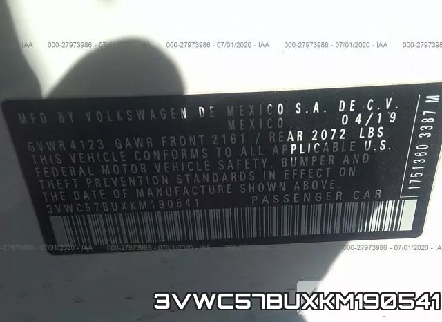3VWC57BUXKM190541 фото 10