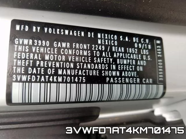 3VWFD7AT4KM701475 фото 2