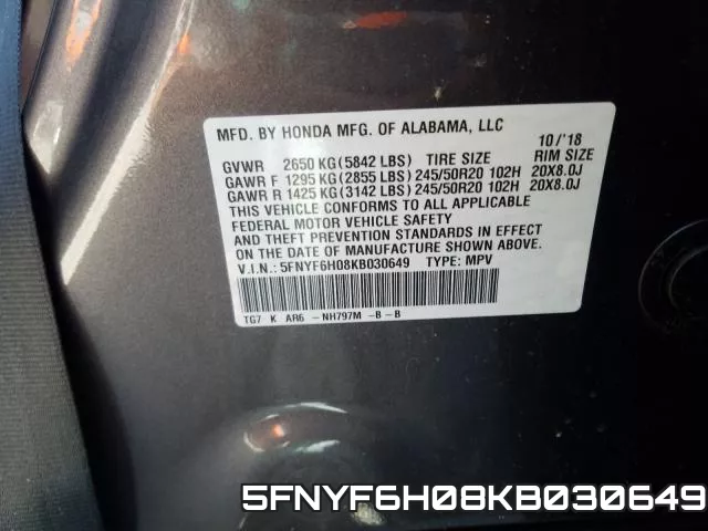 5FNYF6H08KB030649 фото 2