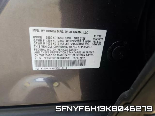 5FNYF6H13KB046279 фото 2