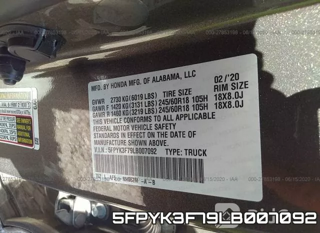 5FPYK3F79LB007092 фото 10