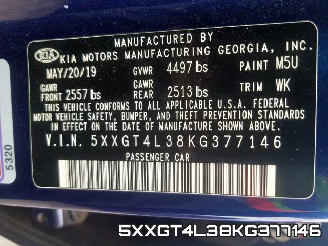 5XXGT4L38KG377146 фото 2