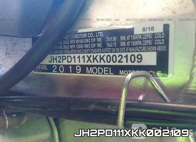 JH2PD111XKK002109 фото 2