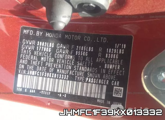 JHMFC1F39KX013332 фото 10