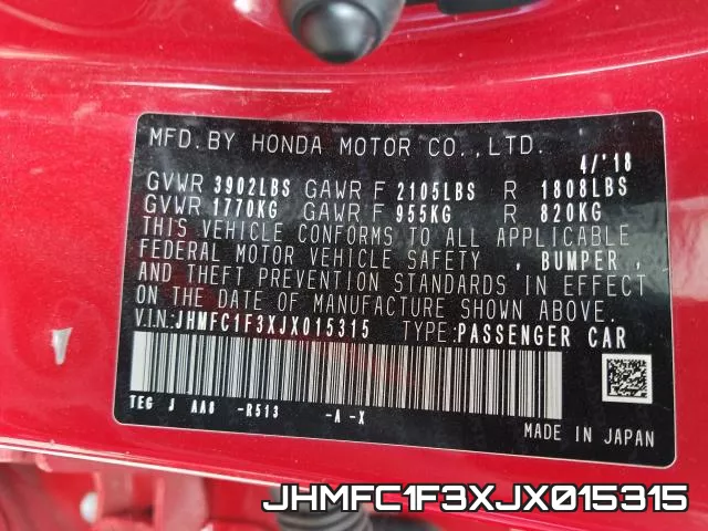 JHMFC1F3XJX015315 фото 2
