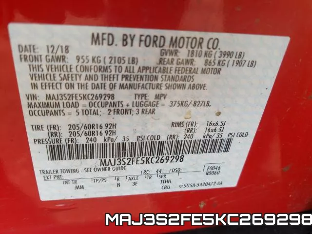 MAJ3S2FE5KC269298 фото 2
