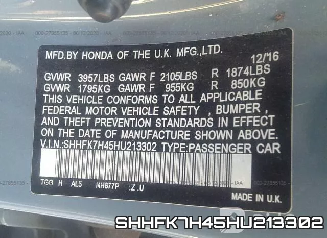 SHHFK7H45HU213302 фото 10
