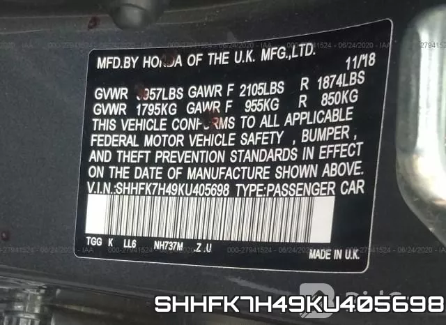 SHHFK7H49KU405698 фото 10