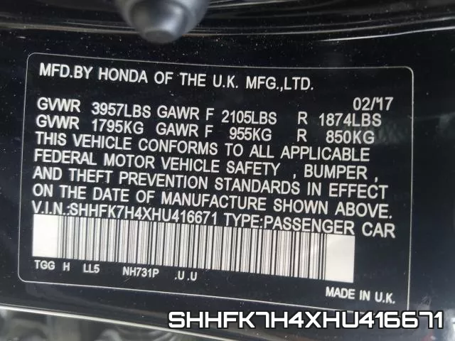 SHHFK7H4XHU416671 фото 2