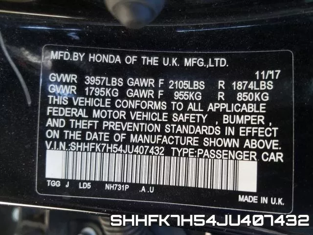 SHHFK7H54JU407432 фото 2