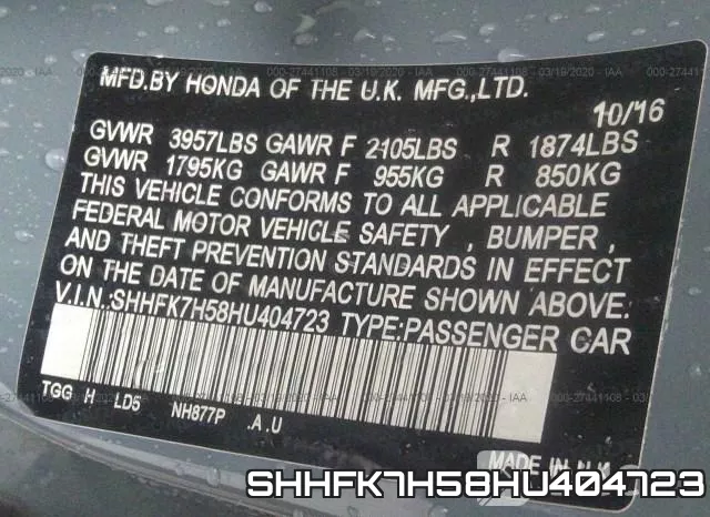SHHFK7H58HU404723 фото 10