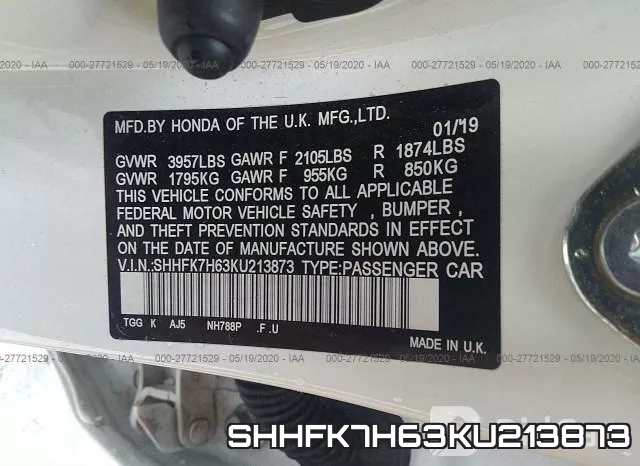 SHHFK7H63KU213873 фото 10