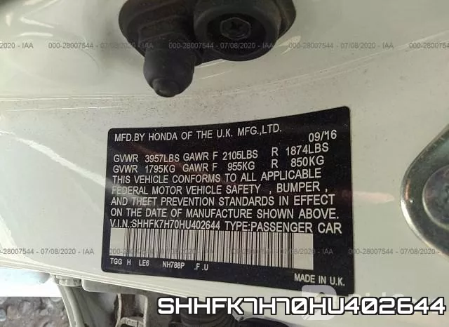 SHHFK7H70HU402644 фото 10