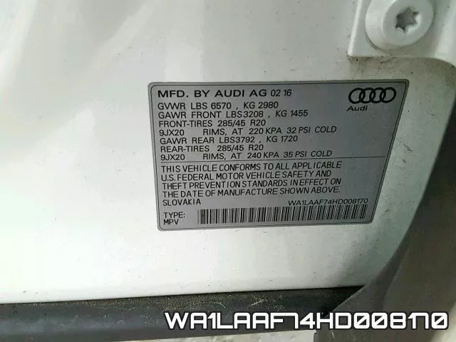 WA1LAAF74HD008170 фото 2