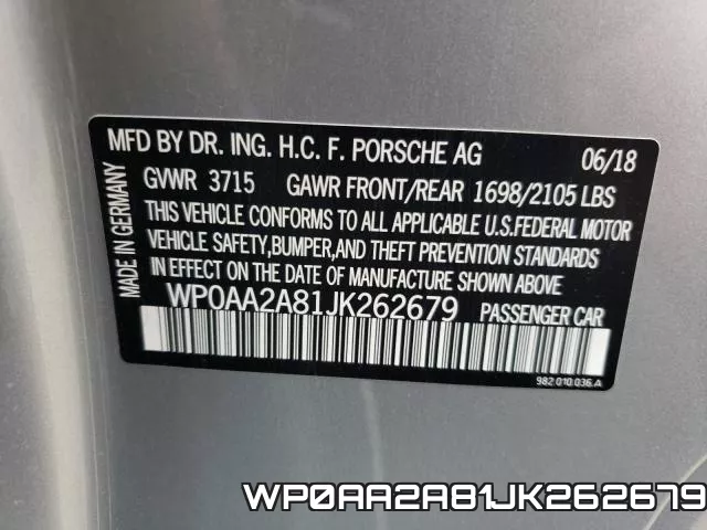 WP0AA2A81JK262679 фото 2