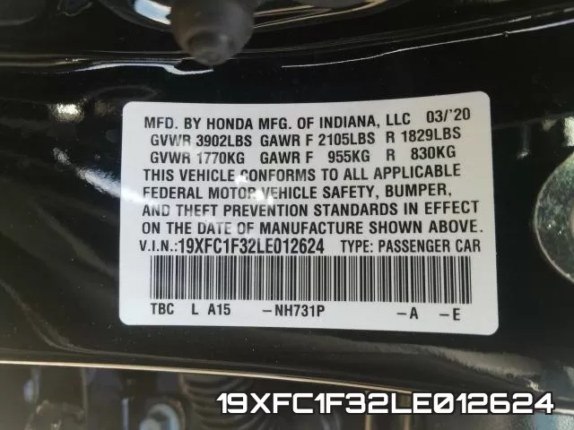 19XFC1F32LE012624 фото 2