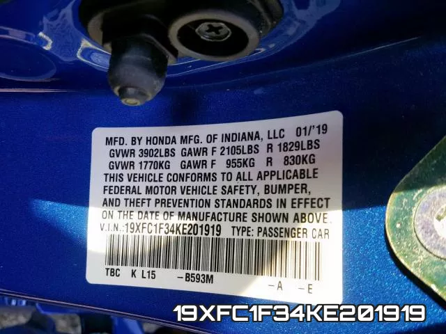 19XFC1F34KE201919 фото 2