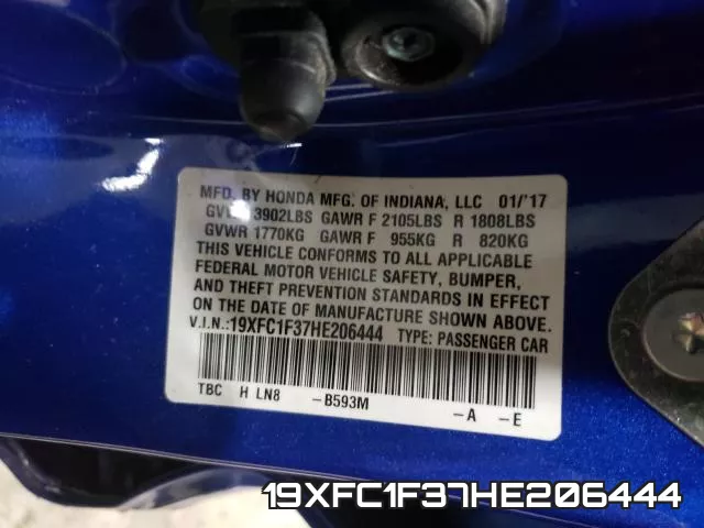 19XFC1F37HE206444 фото 2