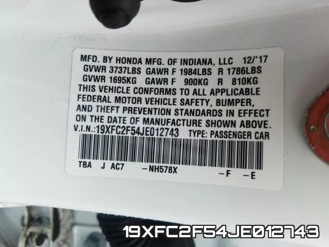 19XFC2F54JE012743 фото 2