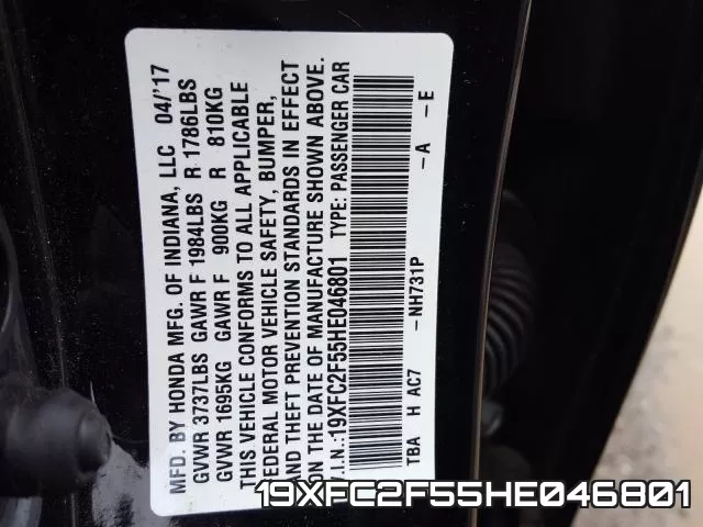 19XFC2F55HE046801 фото 2