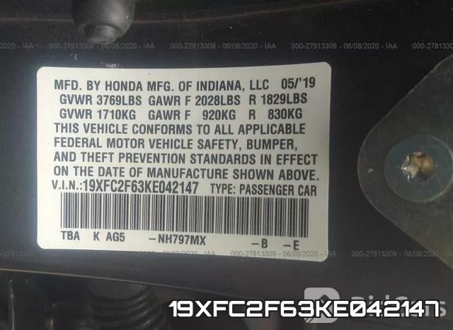 19XFC2F63KE042147 фото 10
