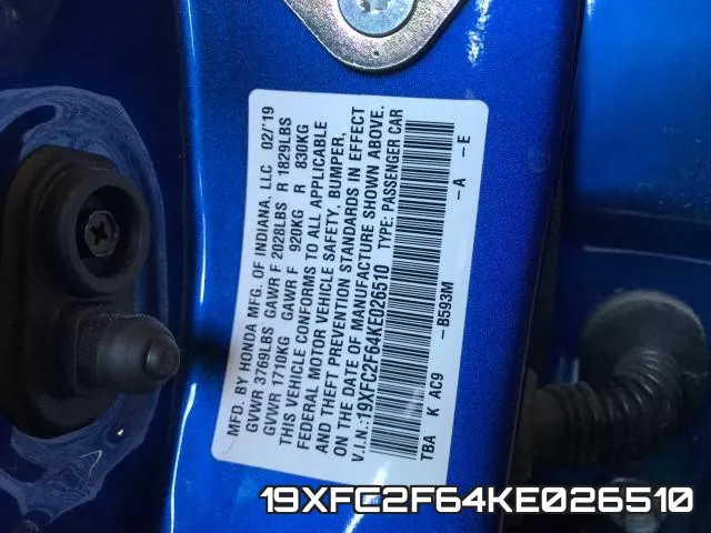 19XFC2F64KE026510 фото 2