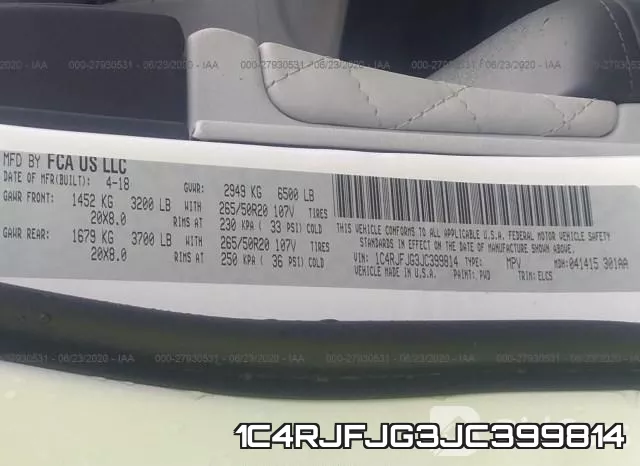 1C4RJFJG3JC399814 фото 10