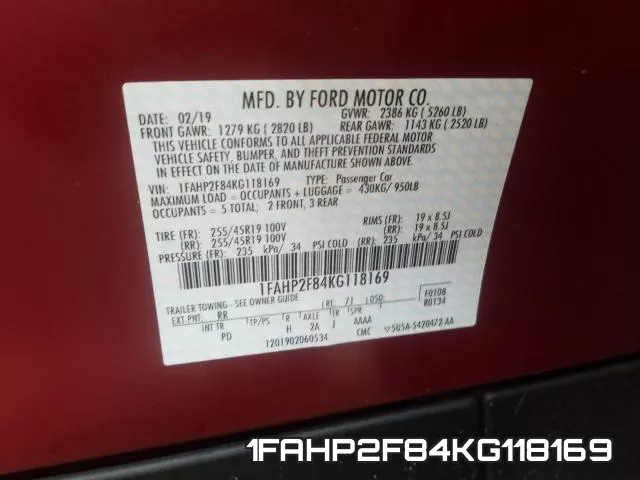 1FAHP2F84KG118169 фото 2