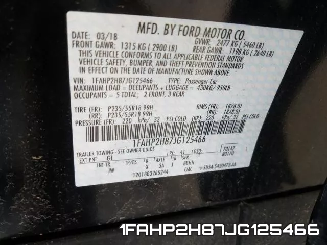 1FAHP2H87JG125466 фото 2