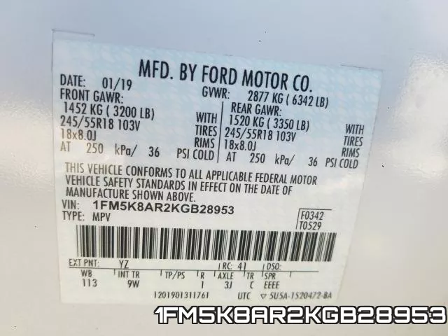 1FM5K8AR2KGB28953 фото 2