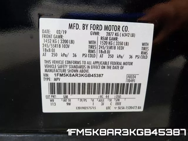 1FM5K8AR3KGB45387 фото 2